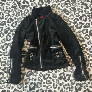 Tripp NYC Black Moto Jacket with Zipper Details and Pink Interior